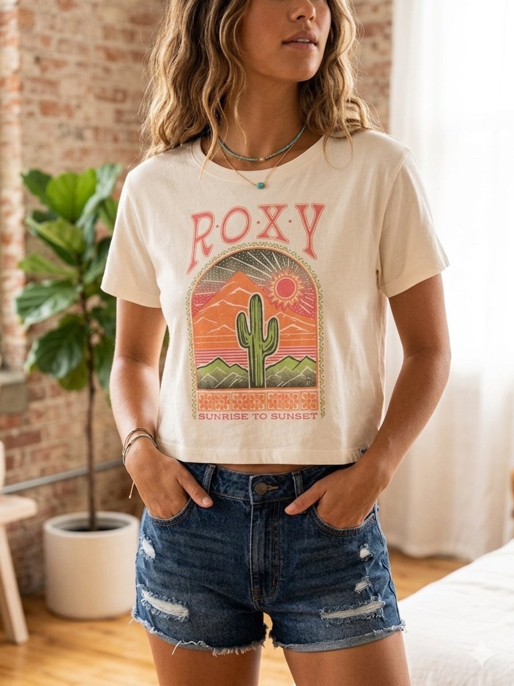 Roxy boho Crop T Shirt Size Large
